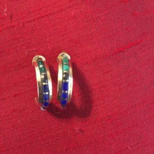 Malachite, Turquoise, Lapis and Gold hoops